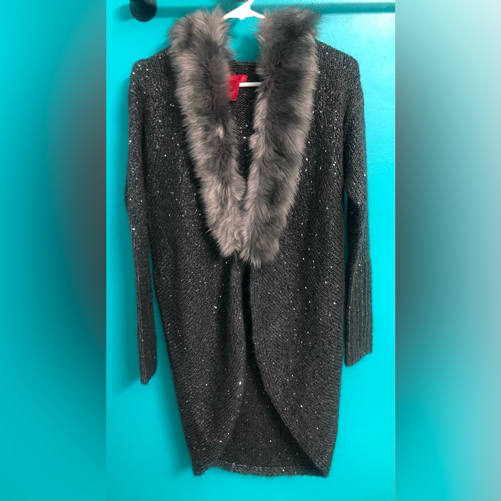 Jenifer Lopez Grey Fur Hooded Sequins Cardigan